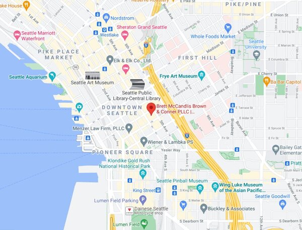 Map of wrongful death law firm located in Seattle.