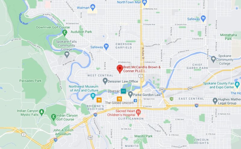 A map of a truck accident law firm in Spokane.