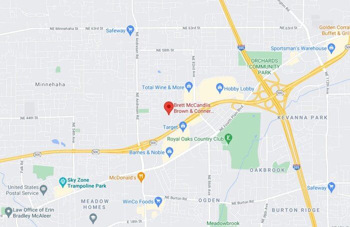 A map of a personal injury law firm in Vancouver, WA.